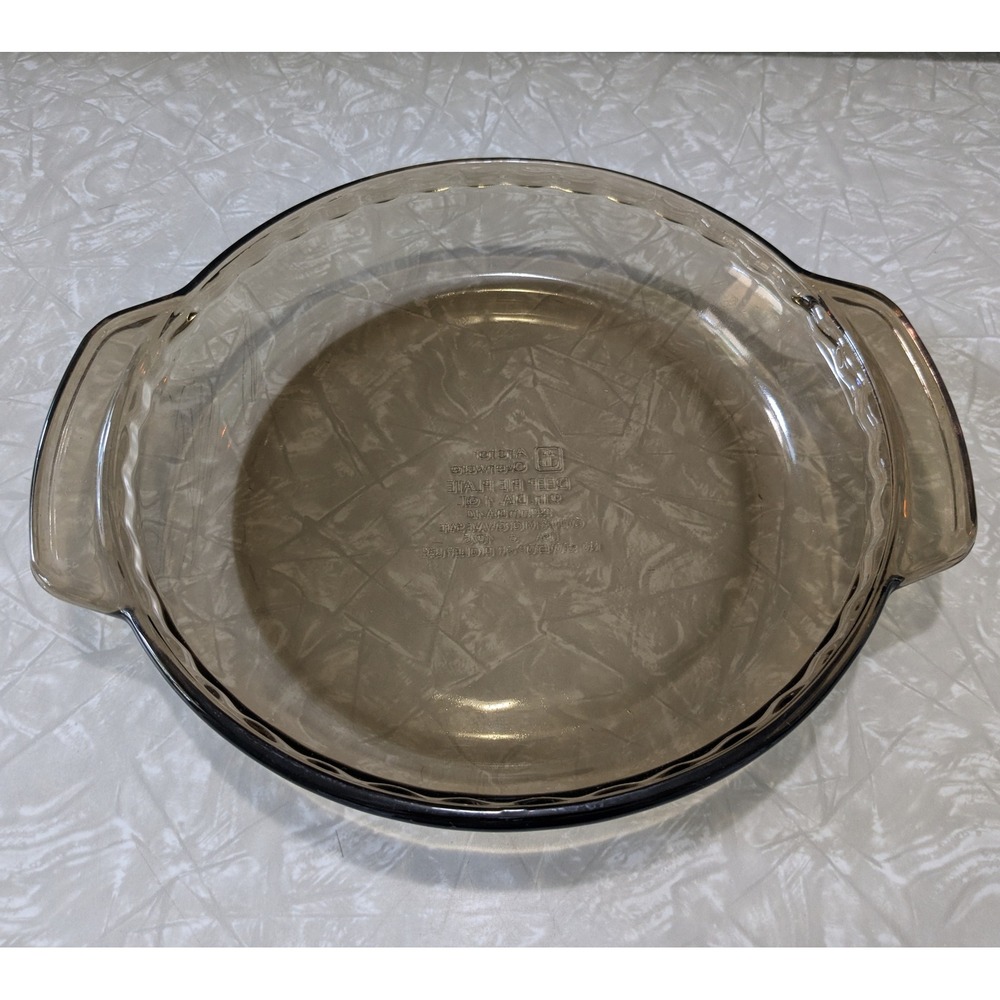 Vintage Anchor Hocking 9in Amber Glass Deep Pie Plate 1 Qt Round Baking Dish USA